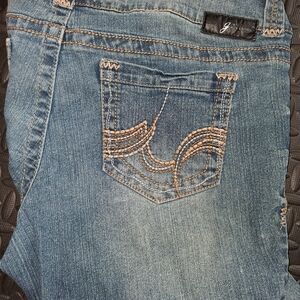 Grane Blue Denim Curvy Bootcut Jeans with Embroidered Pocket